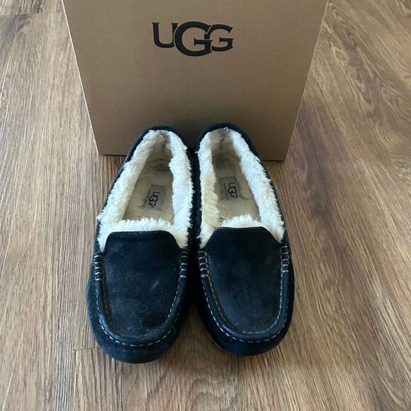 UGG Ansley black suede fur slippers slides slip on shoes sneakers women's 7 - Picture 7 of 8